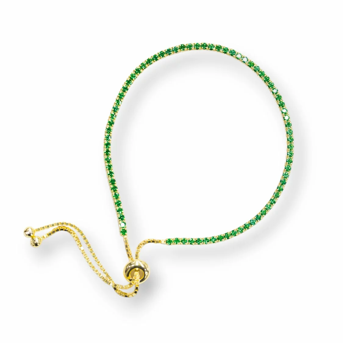 Bracciale Di Argento 925 Tennis Saliscendi Con Zirconi 2mm Dorato + Verde Smeraldo Con Misura Regolabile 5pz-BRACCIALI TENNIS | Worldofjewel.com