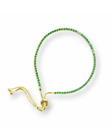 Bracciale Di Argento 925 Tennis Saliscendi Con Zirconi 2mm Dorato + Verde Smeraldo Con Misura Regolabile 5pz-BRACCIALI TENNIS | Worldofjewel.com