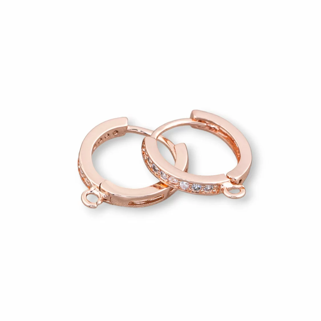 Base Per Orecchini Di Bronzo Con Zirconi A Cerchietto 6 Paia Oro Rosa Bianco-BASI DI OTTONE E BRONZO | Worldofjewel.com