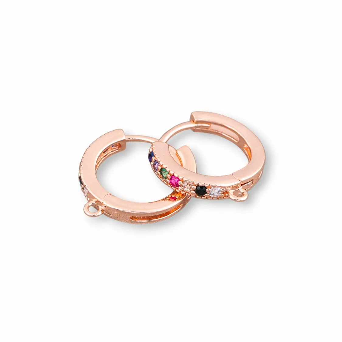 Base Per Orecchini Di Bronzo Con Zirconi A Cerchietto 6 Paia Oro Rosa Multicolor-BASI DI OTTONE E BRONZO | Worldofjewel.com