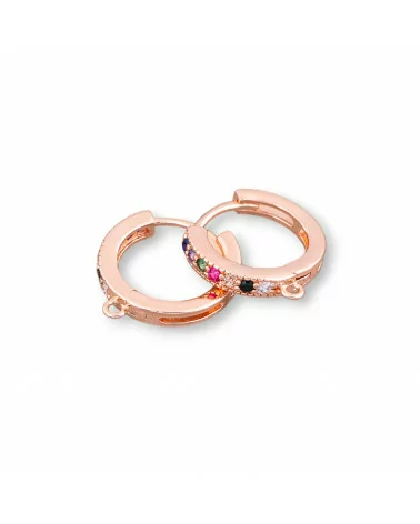 Base Per Orecchini Di Bronzo Con Zirconi A Cerchietto 6 Paia Oro Rosa Multicolor-BASI DI OTTONE E BRONZO | Worldofjewel.com