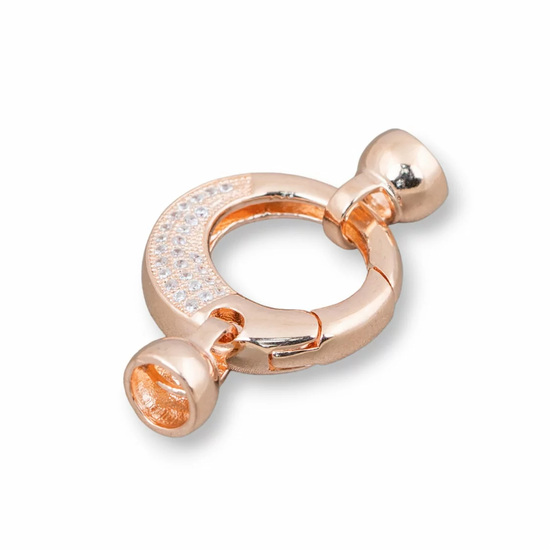 Chiusura Di Argento 925 Con Zirconi Micropave A Scatto Tondo 20x33mm Con Coppette Da 7,5mm 1pz Oro Rosa-CHIUSURE DI ARGENTO | Worldofjewel.com