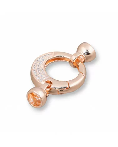 Chiusura Di Argento 925 Con Zirconi Micropave A Scatto Tondo 20x33mm Con Coppette Da 7,5mm 1pz Oro Rosa-CHIUSURE DI ARGENTO | Worldofjewel.com