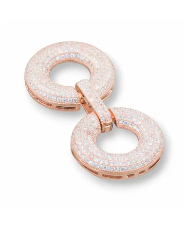 Chiusura Di Argento 925 Con Zirconi Micropave Multifilo Cerchi 52x24mm 1pz Oro Rosa-CHIUSURE DI ARGENTO | Worldofjewel.com