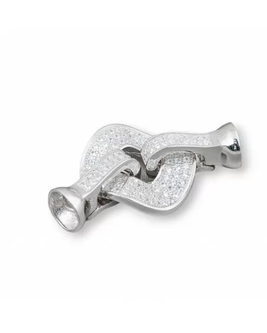 Chiusura Di Argento 925 Con Zirconi Micropave Tondo Forato Ondulato 33x18mm 1pz Rodiato-CHIUSURE DI ARGENTO | Worldofjewel.com