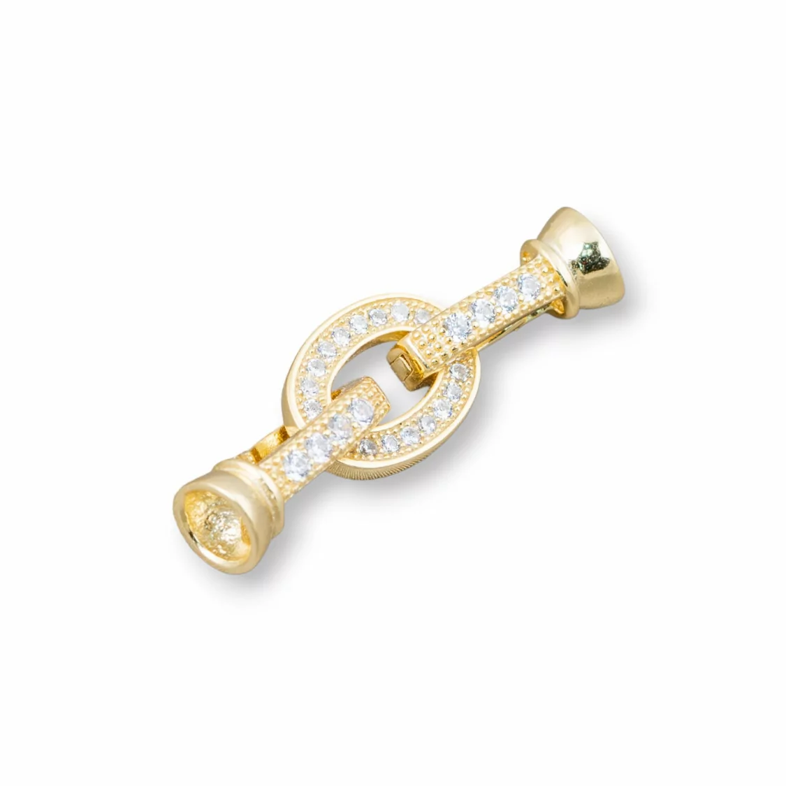 Chiusura Di Argento 925 Con Zirconi Ovale 9x23mm Con Coppette da 5,5mm 2pz Dorato-CHIUSURE DI ARGENTO | Worldofjewel.com