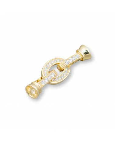 Chiusura Di Argento 925 Con Zirconi Ovale 9x23mm Con Coppette da 5,5mm 2pz Dorato-CHIUSURE DI ARGENTO | Worldofjewel.com