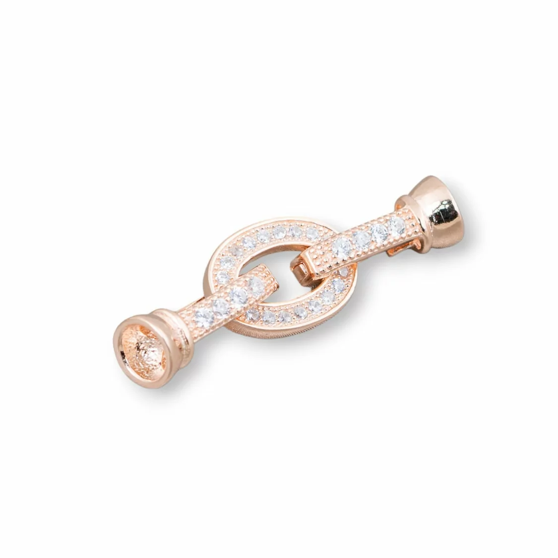 Chiusura Di Argento 925 Con Zirconi Ovale 9x23mm Con Coppette da 5,5mm 2pz Oro Rosa-CHIUSURE DI ARGENTO | Worldofjewel.com