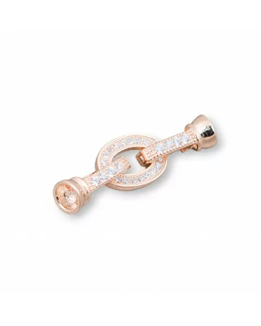 Chiusura Di Argento 925 Con Zirconi Ovale 9x23mm Con Coppette da 5,5mm 2pz Oro Rosa-CHIUSURE DI ARGENTO | Worldofjewel.com