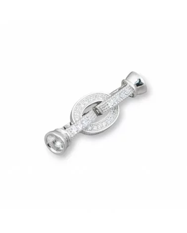 Chiusura Di Argento 925 Con Zirconi Ovale 9x23mm Con Coppette da 5,5mm 2pz Rodiato-CHIUSURE DI ARGENTO | Worldofjewel.com