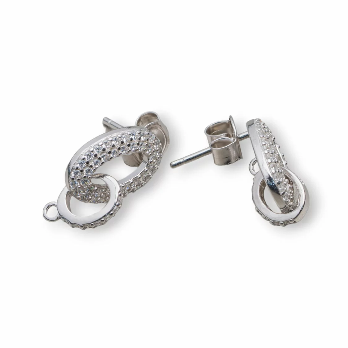 Base Per Orecchini Di Argento 925 Con Zirconi Perno Ovali Doppia 5x18mm 2 Paia Rodiato-BASI DI ARGENTO 925 | Worldofjewel.com