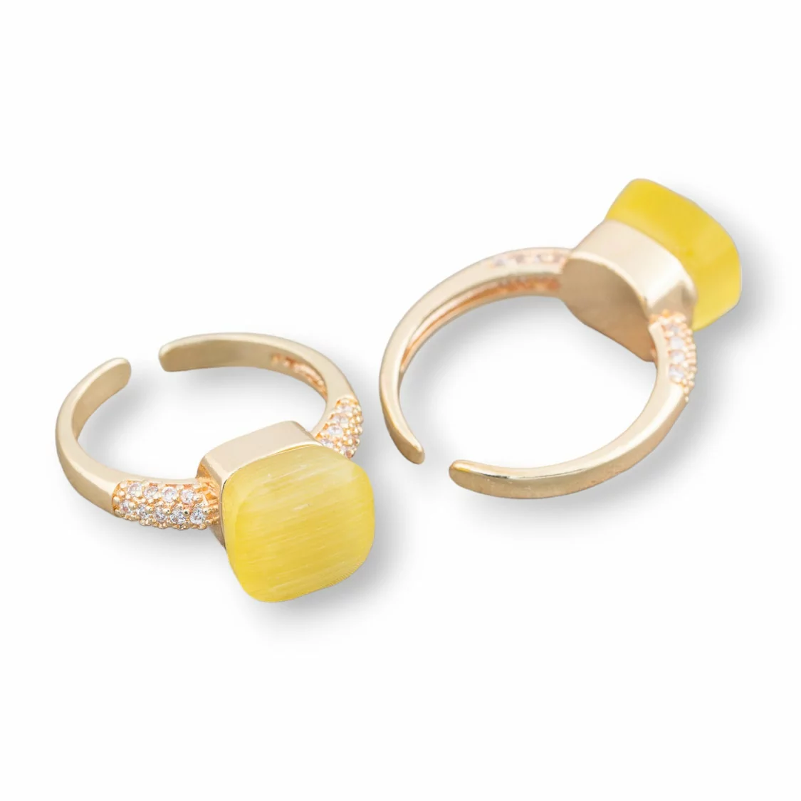 Anello Di Bronzo Con Occhio Di Gatto A Cuscinetto 10mm Con Zirconi Incastonato Giallo-ANELLI BRONZO CON PIETRE INCASTONATE | Worldofjewel.com