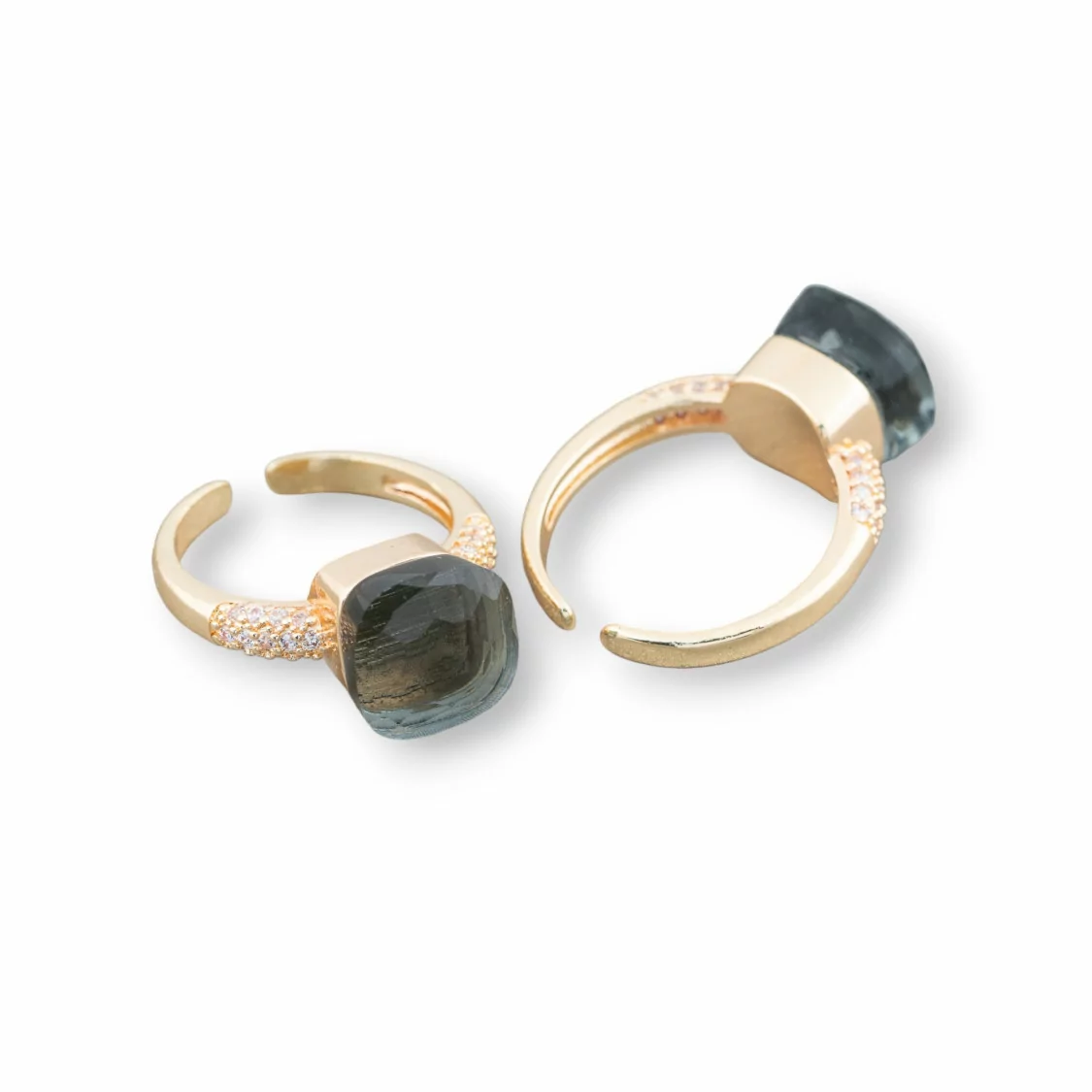 Anello Di Bronzo Con Occhio Di Gatto A Cuscinetto 10mm Con Zirconi Incastonato Grigio Trasparente-ANELLI BRONZO E OCCHIO DI GATTO | Worldofjewel.com