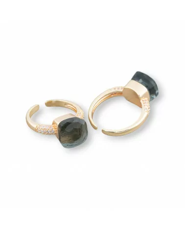 Anello Di Bronzo Con Occhio Di Gatto A Cuscinetto 10mm Con Zirconi Incastonato Grigio Trasparente-ANELLI BRONZO E OCCHIO DI GATTO | Worldofjewel.com