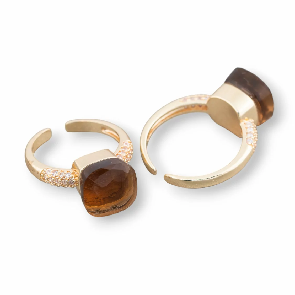 Anello Di Bronzo Con Occhio Di Gatto A Cuscinetto 10mm Con Zirconi Incastonato Marrone Chiaro-ANELLI BRONZO E OCCHIO DI GATTO | Worldofjewel.com