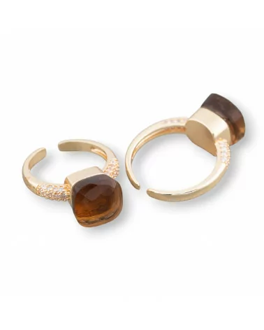 Anello Di Bronzo Con Occhio Di Gatto A Cuscinetto 10mm Con Zirconi Incastonato Marrone Chiaro-ANELLI BRONZO E OCCHIO DI GATTO | Worldofjewel.com