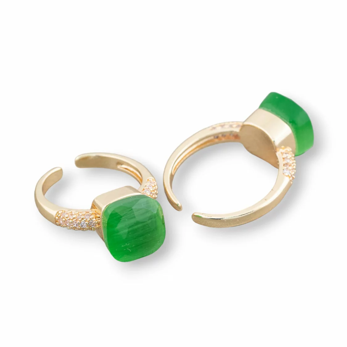 Anello Di Bronzo Con Occhio Di Gatto A Cuscinetto 10mm Con Zirconi Incastonato Verde-ANELLI BRONZO E OCCHIO DI GATTO | Worldofjewel.com