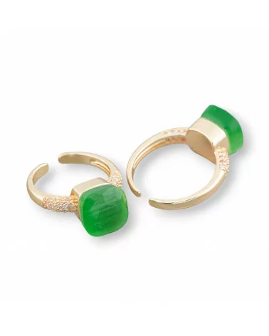 Anello Di Bronzo Con Occhio Di Gatto A Cuscinetto 10mm Con Zirconi Incastonato Verde-ANELLI BRONZO E OCCHIO DI GATTO | Worldofjewel.com