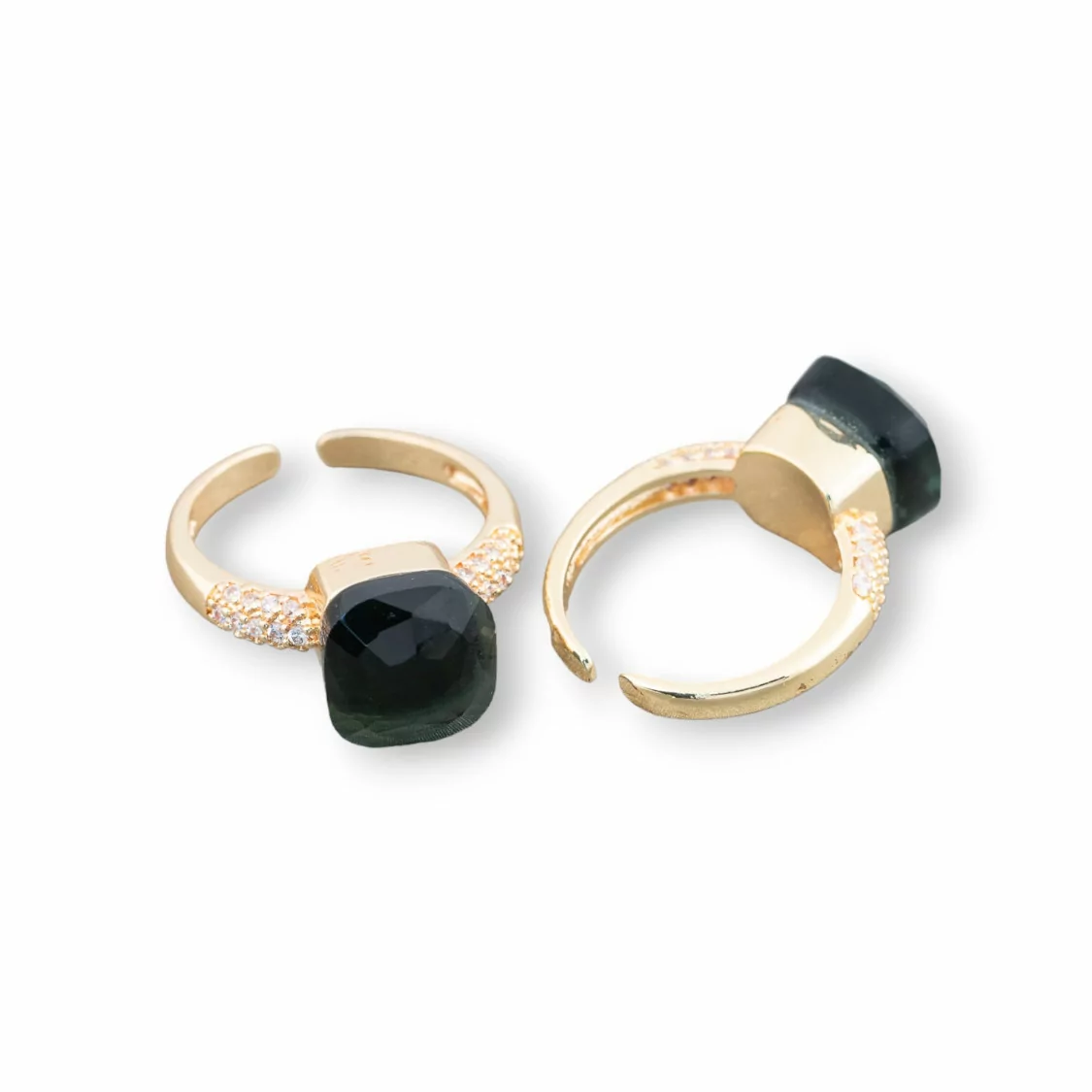 Anello Di Bronzo Con Occhio Di Gatto A Cuscinetto 10mm Con Zirconi Incastonato Verde Scuro Trasparente-ANELLI BRONZO E OCCHIO DI GATTO | Worldofjewel.com