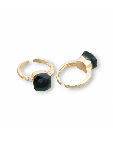 Anello Di Bronzo Con Occhio Di Gatto A Cuscinetto 10mm Con Zirconi Incastonato Verde Scuro Trasparente-ANELLI BRONZO E OCCHIO DI GATTO | Worldofjewel.com