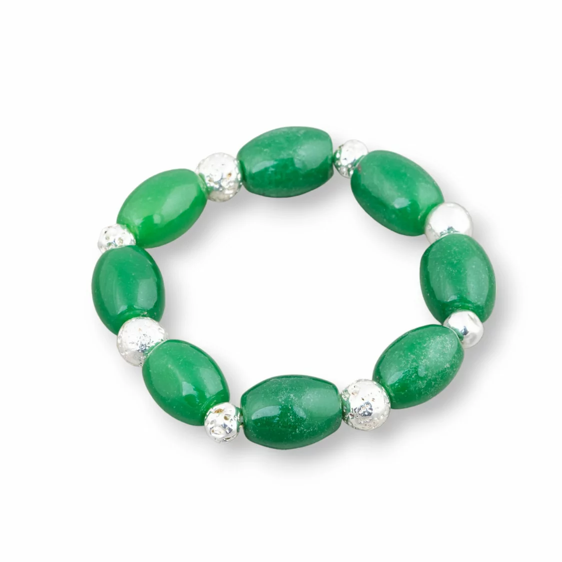 Bracciale Elastico Di Avventurina Verde 15x20mm E Pietra Lavica 8mm Argentato-BRACCIALI DI PIETRE DURE | Worldofjewel.com