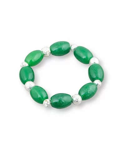 Bracciale Elastico Di Avventurina Verde 15x20mm E Pietra Lavica 8mm Argentato-BRACCIALI DI PIETRE DURE | Worldofjewel.com