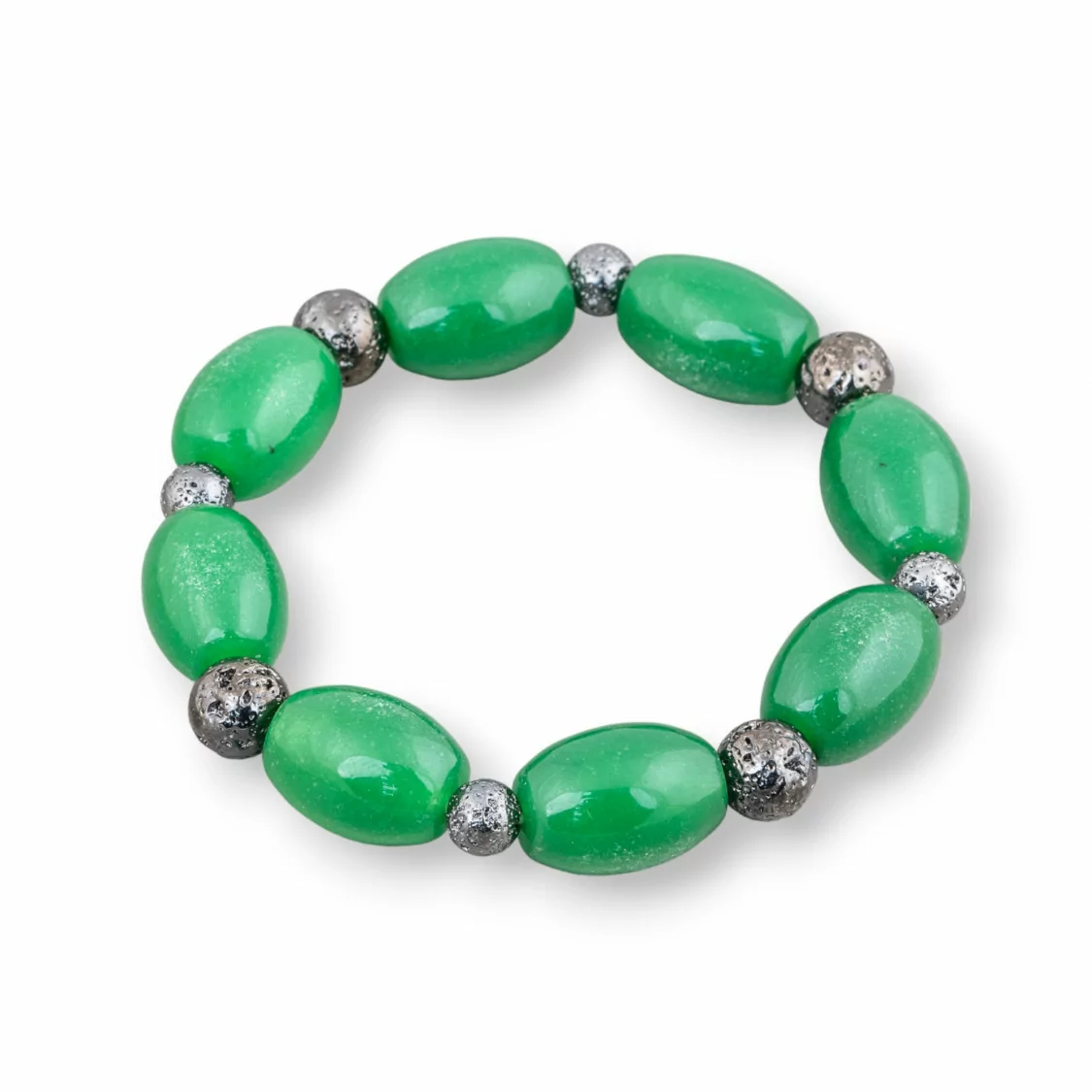 Bracciale Elastico Di Avventurina Verde 15x20mm E Pietra Lavica 8mm Nero-BRACCIALI DI PIETRE DURE | Worldofjewel.com