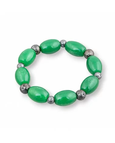 Bracciale Elastico Di Avventurina Verde 15x20mm E Pietra Lavica 8mm Nero-BRACCIALI DI PIETRE DURE | Worldofjewel.com