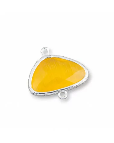 Connettore Componente Di Ottone A Triangolo Con Occhio Di Gatto Incastonato 21x14mm 12pz Rodiato Giallo- TRIANGOLO | Worldofjewel.com