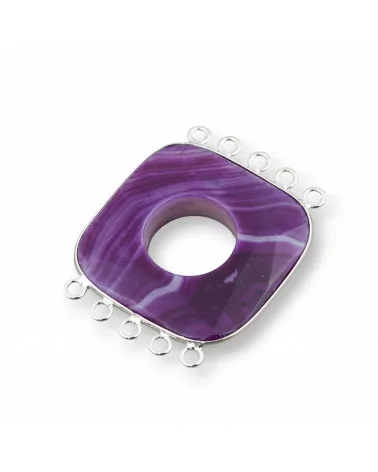 Centrale Di Agata E Argento Indiano - Quadrato 45-50mm 5+5 anellini 2pz Viola Striata-COMPONENTI DI PIETRE DURE | Worldofjewel.com