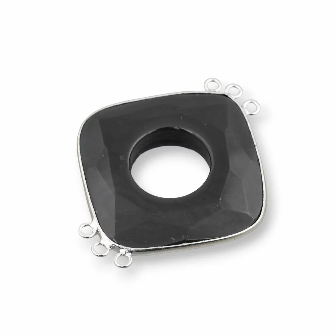 Centrale Di Agata E Argento Indiano - Rombo 45-50mm 3+3 anellini 2pz Nero-COMPONENTI DI PIETRE DURE | Worldofjewel.com