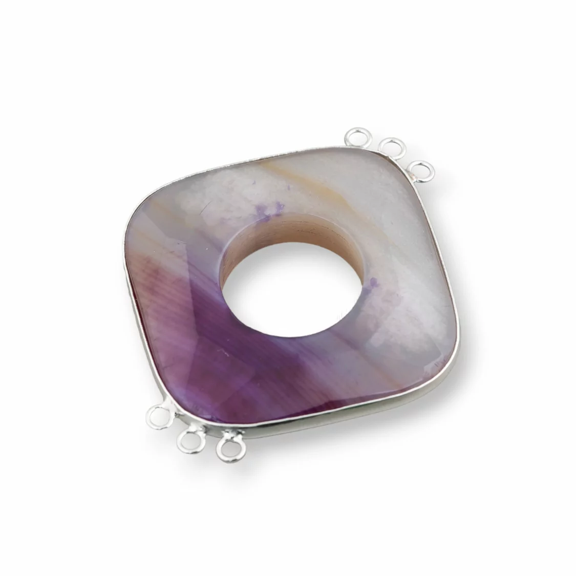 Centrale Di Agata E Argento Indiano - Rombo 45-50mm 3+3 anellini 2pz Viola Grigio Mix-COMPONENTI DI PIETRE DURE | Worldofjewel.com