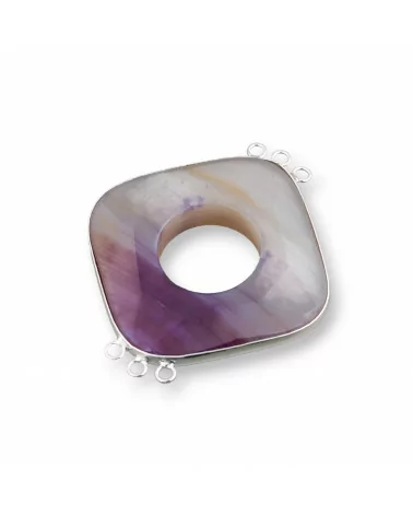 Centrale Di Agata E Argento Indiano - Rombo 45-50mm 3+3 anellini 2pz Viola Grigio Mix-COMPONENTI DI PIETRE DURE | Worldofjewel.com