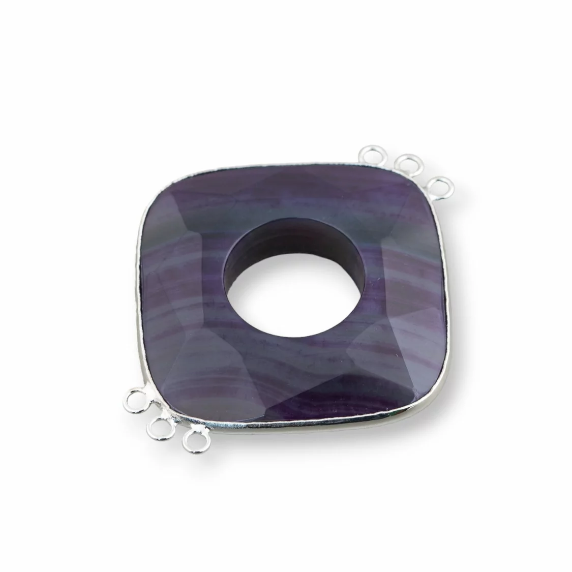 Centrale Di Agata E Argento Indiano - Rombo 45-50mm 3+3 anellini 2pz Viola Striata-COMPONENTI DI PIETRE DURE | Worldofjewel.com