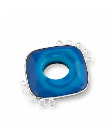 Centrale Di Agata E Argento Indiano - Rombo 45-50mm 5+5 anellini 2pz Blu Striata-COMPONENTI DI PIETRE DURE | Worldofjewel.com