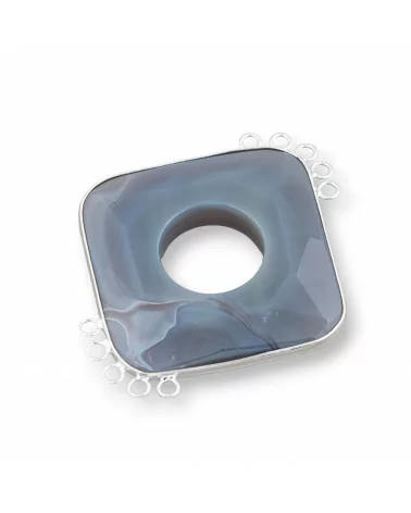 Centrale Di Agata E Argento Indiano - Rombo 45-50mm 5+5 anellini 2pz Grigio-COMPONENTI DI PIETRE DURE | Worldofjewel.com