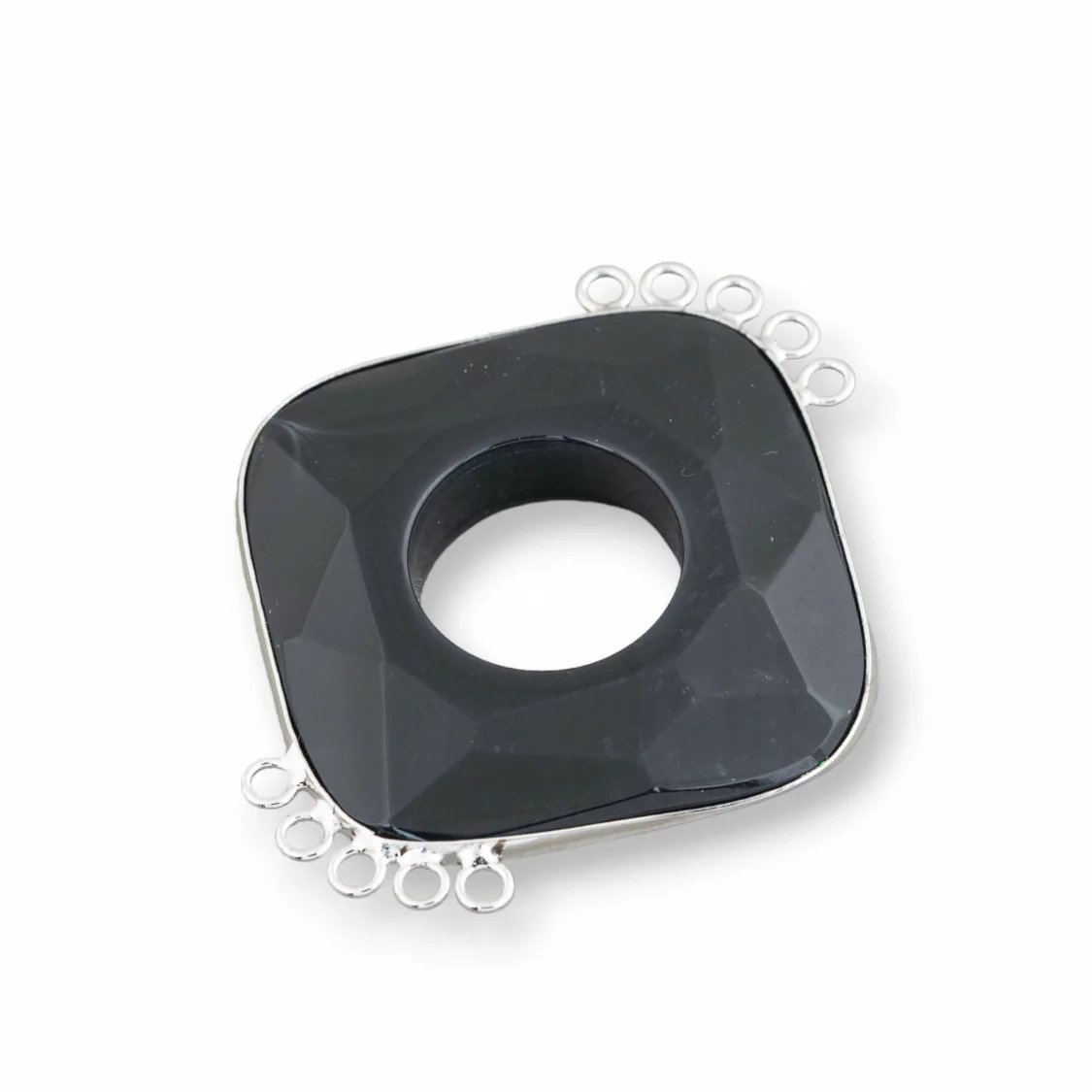 Centrale Di Agata E Argento Indiano - Rombo 45-50mm 5+5 anellini 2pz Nero-COMPONENTI DI PIETRE DURE | Worldofjewel.com