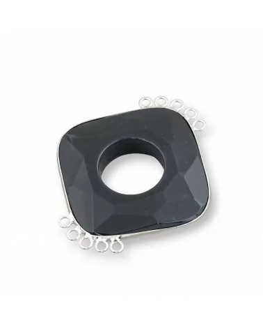 Centrale Di Agata E Argento Indiano - Rombo 45-50mm 5+5 anellini 2pz Nero-COMPONENTI DI PIETRE DURE | Worldofjewel.com