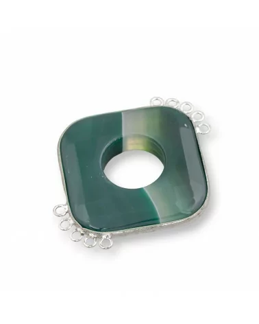 Centrale Di Agata E Argento Indiano - Rombo 45-50mm 5+5 anellini 2pz Verde Striata-COMPONENTI DI PIETRE DURE | Worldofjewel.com