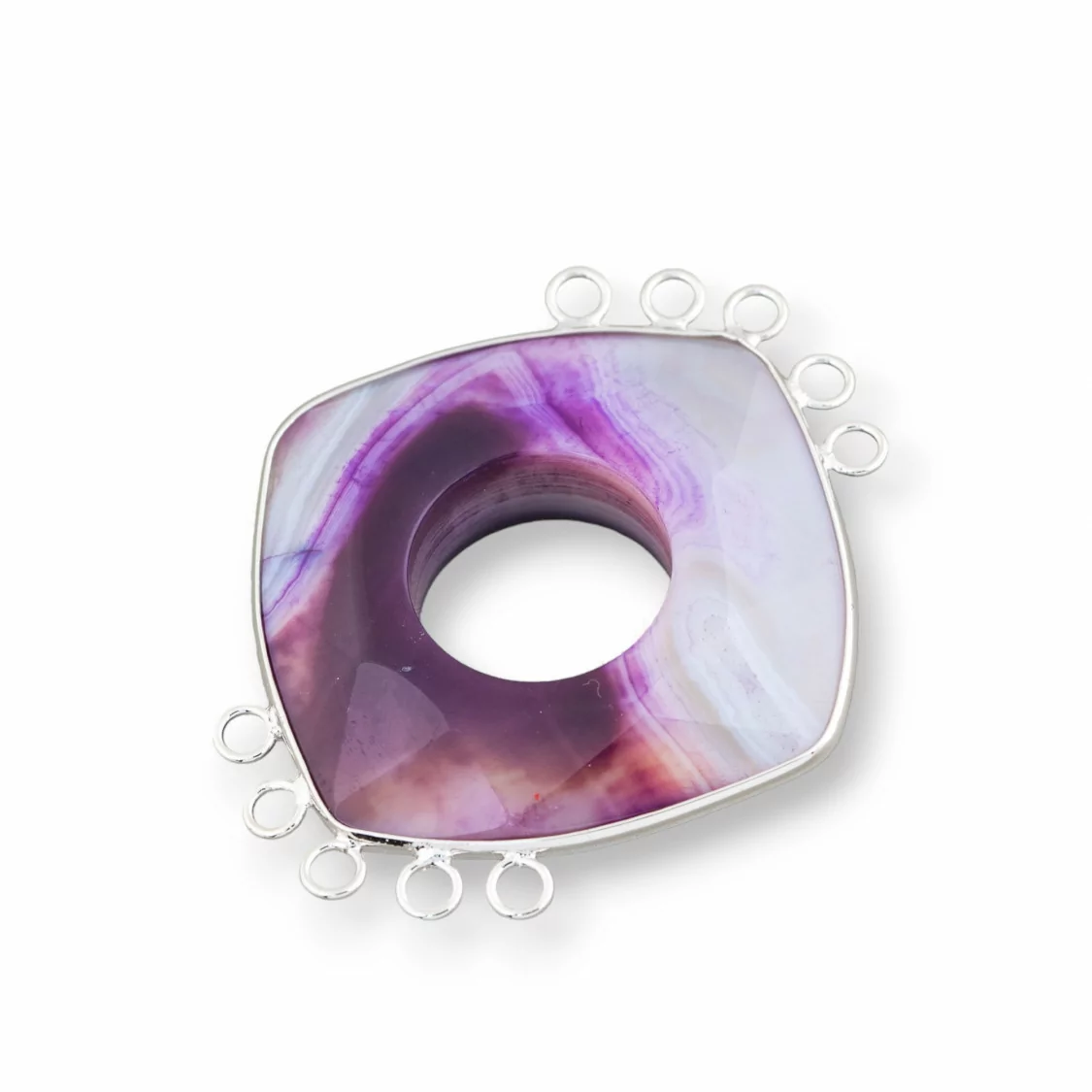 Centrale Di Agata E Argento Indiano - Rombo 45-50mm 5+5 anellini 2pz Viola Striata-COMPONENTI DI PIETRE DURE | Worldofjewel.com