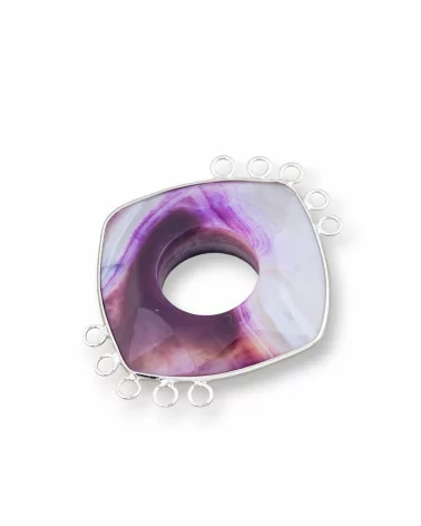 Centrale Di Agata E Argento Indiano - Rombo 45-50mm 5+5 anellini 2pz Viola Striata-COMPONENTI DI PIETRE DURE | Worldofjewel.com