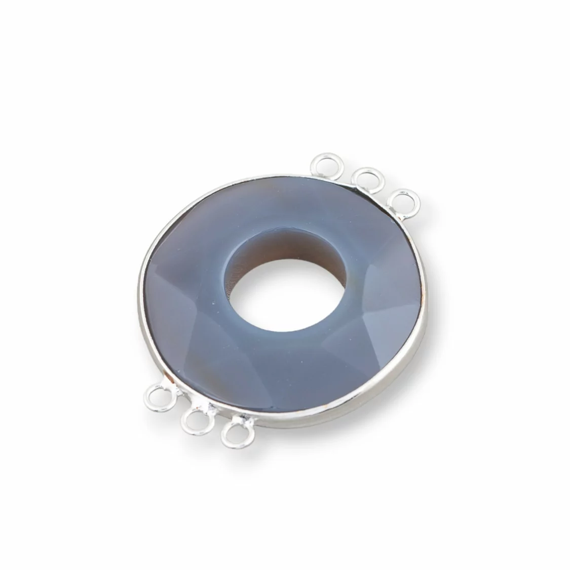 Centrale Di Agata E Argento Indiano - Tondo 35mm 3+3 anellini 4pz Grigio-COMPONENTI DI PIETRE DURE | Worldofjewel.com