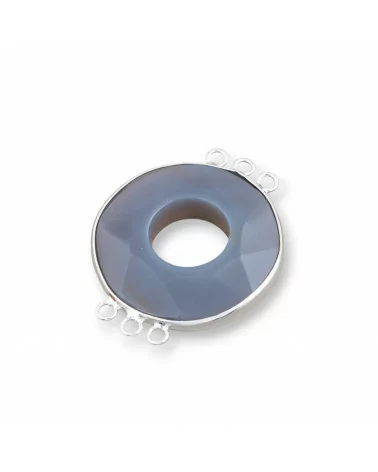 Centrale Di Agata E Argento Indiano - Tondo 35mm 3+3 anellini 4pz Grigio-COMPONENTI DI PIETRE DURE | Worldofjewel.com