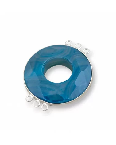 Centrale Di Agata E Argento Indiano - Tondo 45mm 3+3 anellini 2pz Blu Striata-COMPONENTI DI PIETRE DURE | Worldofjewel.com