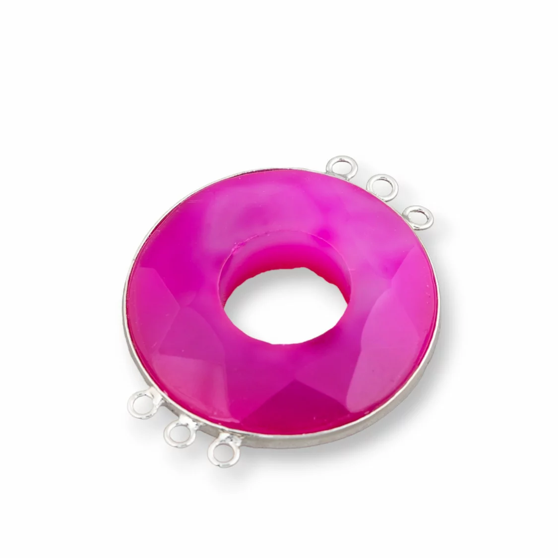 Centrale Di Agata E Argento Indiano - Tondo 45mm 3+3 anellini 2pz Fucsia Striata-COMPONENTI DI PIETRE DURE | Worldofjewel.com