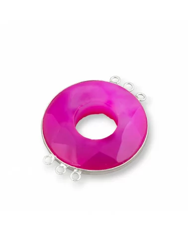 Centrale Di Agata E Argento Indiano - Tondo 45mm 3+3 anellini 2pz Fucsia Striata-COMPONENTI DI PIETRE DURE | Worldofjewel.com