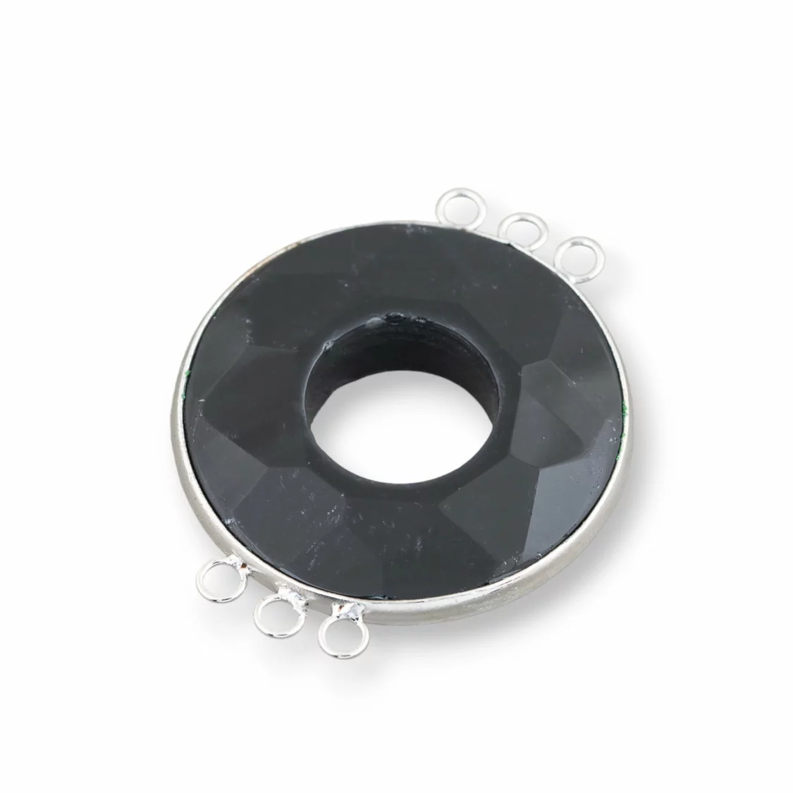 Centrale Di Agata E Argento Indiano - Tondo 45mm 3+3 anellini 2pz Nero-COMPONENTI DI PIETRE DURE | Worldofjewel.com