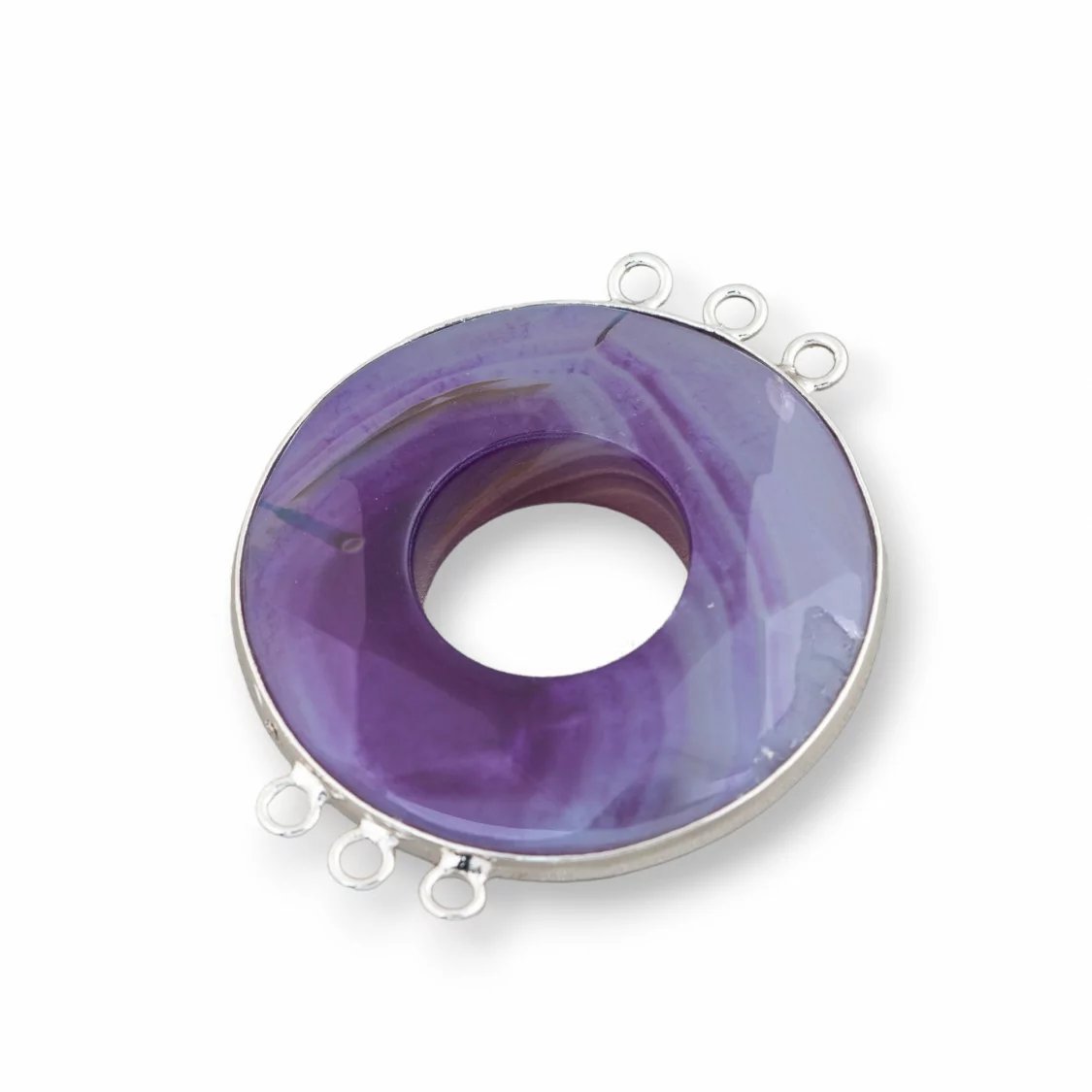 Centrale Di Agata E Argento Indiano - Tondo 45mm 3+3 anellini 2pz Viola Striata-COMPONENTI DI PIETRE DURE | Worldofjewel.com