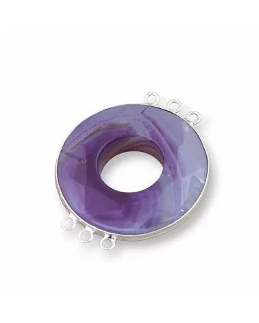 Centrale Di Agata E Argento Indiano - Tondo 45mm 3+3 anellini 2pz Viola Striata-COMPONENTI DI PIETRE DURE | Worldofjewel.com