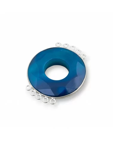 Centrale Di Agata E Argento Indiano - Tondo 45mm 5+5 anellini 2pz Blu Striata-COMPONENTI DI PIETRE DURE | Worldofjewel.com